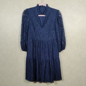 2/$25 04176 Vince Camuto navy blue lace v-neck tiered dress 2 NWT
